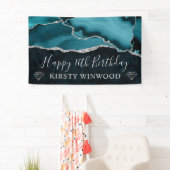 ティール（緑がかった色）と銀フェイクグリッターアゲートマーブルスウィート16 横断幕 (インサイチュ)