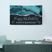 ティール（緑がかった色）と銀フェイクグリッターアゲートマーブルスウィート16 横断幕 (トレードショー)