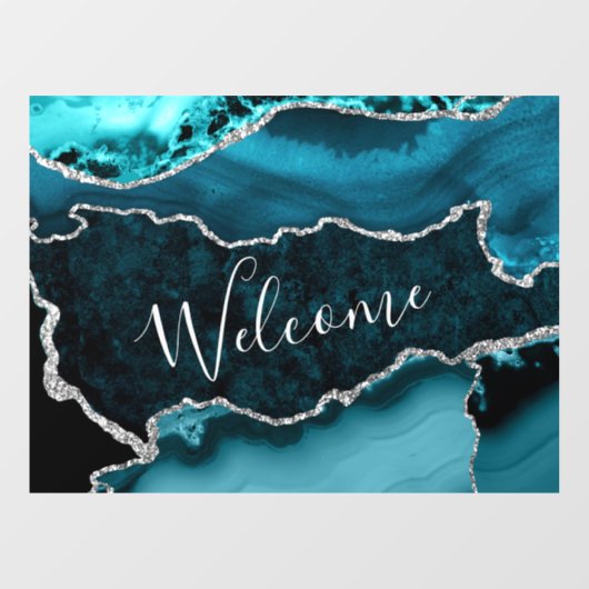 ティール(緑がかった色)と銀フェイクグリッターマーブルゲート ウィンドウサイン (シート)