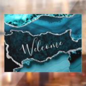 ティール(緑がかった色)と銀フェイクグリッターマーブルゲート ウィンドウサイン (シート2)