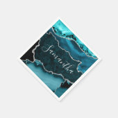 ティール（緑がかった色）と銀フェイクグリッターマーブルゲート スタンダードカクテルナプキン (角)