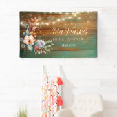 ティール(緑がかった色)と銅木材フローラライトブライダルシャワー 横断幕 (インサイチュ)