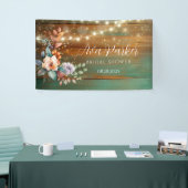 ティール(緑がかった色)と銅木材フローラライトブライダルシャワー 横断幕 (トレードショー)