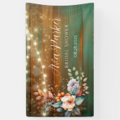 ティール(緑がかった色)と銅木材フローラライトブライダルシャワー 横断幕 (縦)