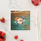 ティール（緑がかった色）と銅木材フローラライト結婚ズ スタンダードカクテルナプキン (インサイチュ)