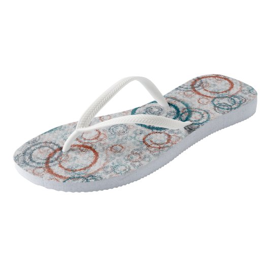 ティール（緑がかった色）と錆の幾何学的抽象芸術 ビーチサンダル (アングル)