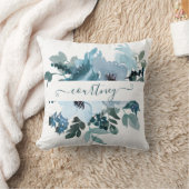 ティール（緑がかった色）と青の水色フローラ パーソナライズされた クッション (ブランケット)