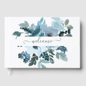 ティール（緑がかった色）と青の水色フローラ パーソナライズされた ゲストブック (正面)