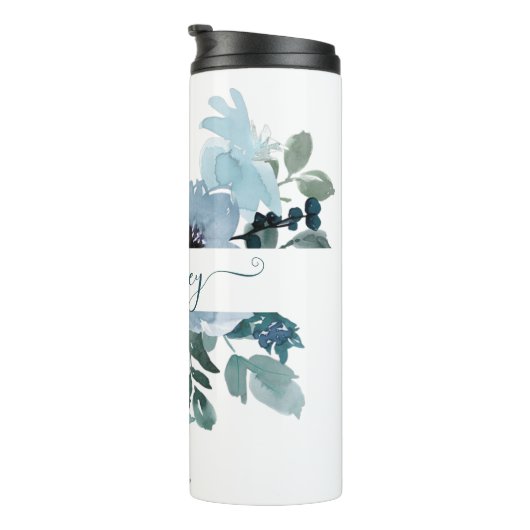 ティール（緑がかった色）と青の水色フローラ パーソナライズされた タンブラー (回転右)