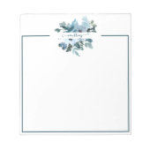 ティール（緑がかった色）と青の水色フローラ パーソナライズされた ノートパッド (正面)