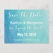 ティール（緑がかった色）と青グラデーション水色日付を保存 案内ポストカード (正面)