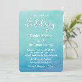ティール(緑がかった色)と青グラデーション水色結婚式招待状1a 招待状 (スタンド正面)