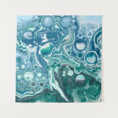 ティール（緑がかった色）と青ターコイズの水波 タペストリー (正面)