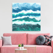 ティール（緑がかった色）と青ターコイズ水海波 キャンバスプリント (インサイチュ (リビング))