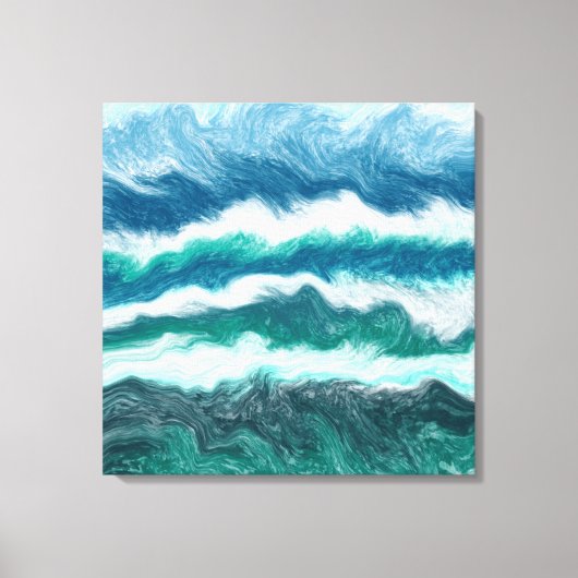 ティール（緑がかった色）と青ターコイズ水海波 キャンバスプリント (正面)