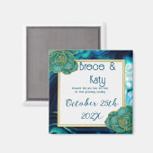 ティール（緑がかった色）と青フローラの重み付け日付磁石を保存 マグネット (正面/裏面)