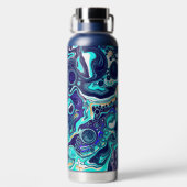 ティール（緑がかった色）と青色流体芸術ウォーターボトル ウォーターボトル (背面)