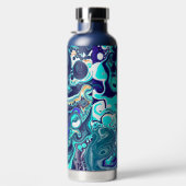 ティール（緑がかった色）と青色流体芸術ウォーターボトル ウォーターボトル (右面)