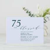 ティール（緑がかった色）と青 | 75年75th Birthday Party 招待状 (スタンド正面)