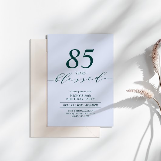 ティール（緑がかった色）と青 | 80年80th Birthday Party 招待状