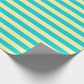 ティール（緑がかった色）と黄淡い色の色のストライプ ラッピングペーパー (角)