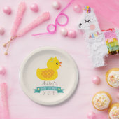 ティール(緑がかった色)と黄色のアヒル、アヒル、ベビーシャワー ペーパープレート (パーティー)