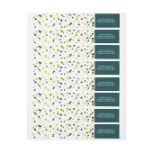 ティール（緑がかった色）と黄色の紙吹雪ドットモダン ラップアラウンドラベル (シート)