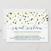 ティール(緑がかった色)と黄色の紙吹雪ドットモダンSweet sixteen 招待状 (正面)