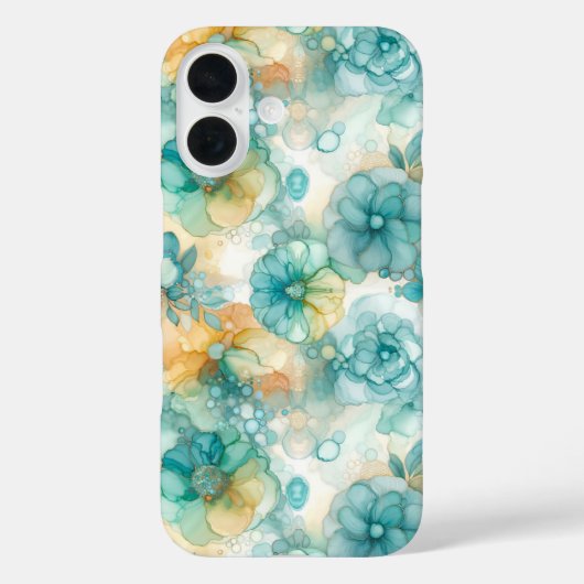 ティール(緑がかった色)と黄色の花アルコールインクイラストレーション Case-Mate iPhoneケース (裏面)