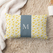 ティール(緑がかった色)と黄色フローラ腰枕 ランバークッション (ブランケット)