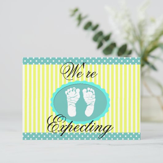 ティール（緑がかった色）と黄色「We're Expected」の発表 案内状 (スタンド正面)