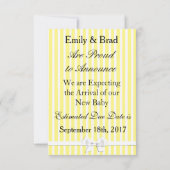 ティール（緑がかった色）と黄色「We're Expected」の発表 案内状 (裏面)