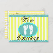ティール（緑がかった色）と黄色「We're Expected」の発表 案内状 (正面/裏面)