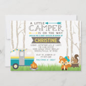 ティール(緑がかった色)と黄色RVキャンパーウッドランドベビーシャワー 招待状 (正面)