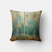 ティール(緑がかった色)と黄金の森の水の色の装飾 クッション (正面)
