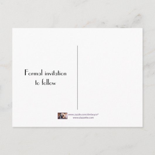 ティール(緑がかった色)と黒い写真の日付を保存 案内ポストカード (裏面)