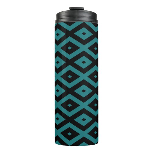 ティール（緑がかった色）と黒のダイヤモンドパターン タンブラー (正面)