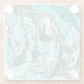 ティール（緑がかった色）と黒の大理石の流体アート ガラスコースター (裏面)