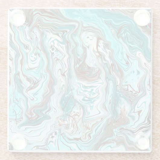 ティール（緑がかった色）と黒の大理石の流体アート ガラスコースター (裏面)