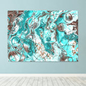 ティール（緑がかった色）と黒の大理石の流体アート キャンバスプリント (インサイチュ (ウッドフロア))