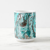 ティール(緑がかった色)と黒の大理石の流体アート コーヒーマグカップ (中央)