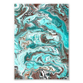 ティール（緑がかった色）と黒の大理石の流体アート フォトプリント            (正面)