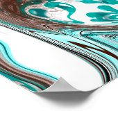 ティール（緑がかった色）と黒の大理石の流体アート ポスター (角)