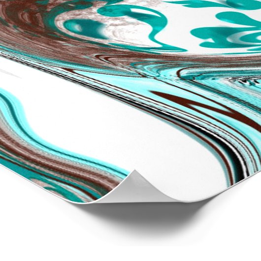 ティール（緑がかった色）と黒の大理石の流体アート ポスター (角)