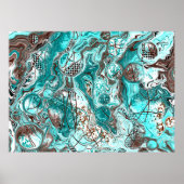 ティール（緑がかった色）と黒の大理石の流体アート ポスター (正面)
