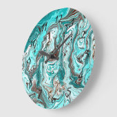 ティール(緑がかった色)と黒の大理石の流体アート ラージ壁時計 (傾斜)