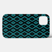 ティール(緑がかった色)と黒ダイヤモンドパターンケースメイトiPhone ca Case-Mate iPhoneケース (裏面 (横))