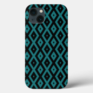 ティール(緑がかった色)と黒ダイヤモンドパターンケースメイトiPhone ca iPhone 13ケース