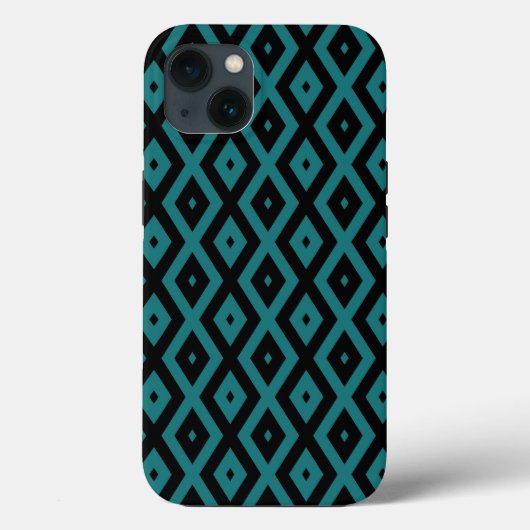 ティール(緑がかった色)と黒ダイヤモンドパターンケースメイトiPhone ca Case-Mate iPhoneケース (裏面)