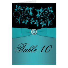 ティール(緑がかった色)と黒フローラテーブル番号カード